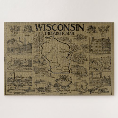 Vintage Map of Wisconsin 1912 _ Tan Jigsaw Puzzle