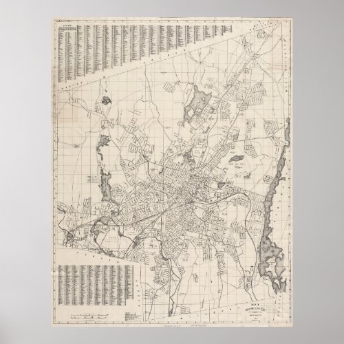 Vintage Map of Worcester Massachusetts 1919 Poster