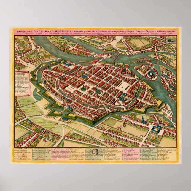 Vintage Map of Wroclaw Poland (1752) Poster (Front)