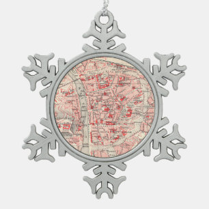 Vintage Map of Wurzburg Germany (1905) Snowflake Pewter Christmas Ornament