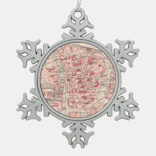 Vintage Map of Wurzburg Germany 1905 Snowflake Pewter Christmas Ornament