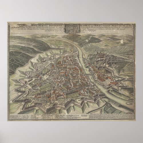 Vintage Map of Wurzburg Germany Poster