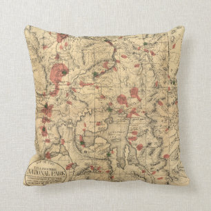 Vintage Map of Yellowstone National Park (1881) Throw Pillow