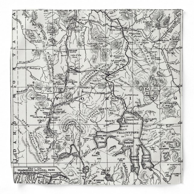 Vintage Map of Yellowstone National Park Bandana (Front)