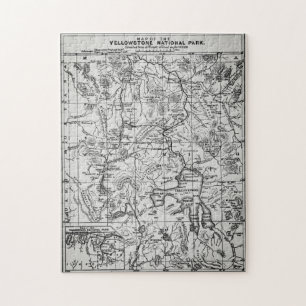 Vintage Map of Yellowstone National Park Blackened Jigsaw Puzzle