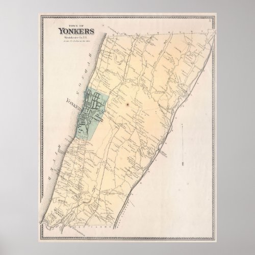 Vintage Map of Yonkers New York 1867 Poster