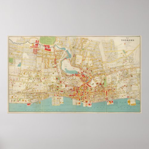 Vintage Map of Yonkers NY 1893 Poster