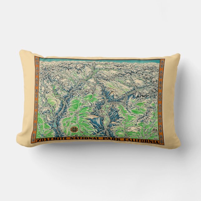 Vintage Map of Yosemite  Lumbar Pillow (Front)