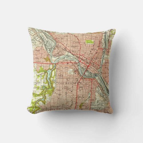 Vintage Map of Youngstown Ohio 1951 Throw Pillow