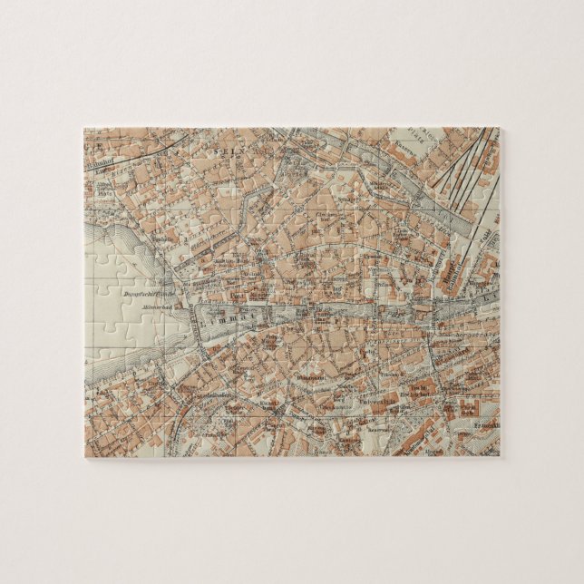 Vintage Map of Zurich Switzerland (1913) Jigsaw Puzzle (Horizontal)