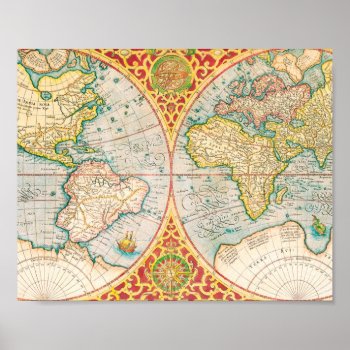 Vintage Map Orbis Terrae Gerhard Mercator Poster by LitleStarPaper at Zazzle