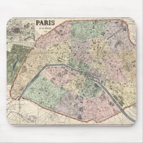 Vintage Map Paris France 1878 Mouse Pad