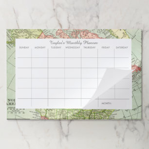 Vintage Map Personalized Desk Pad Monthly Calendar
