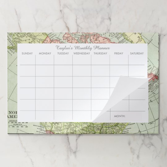 Vintage Map Personalized Desk Pad Monthly Calendar Zazzle Com