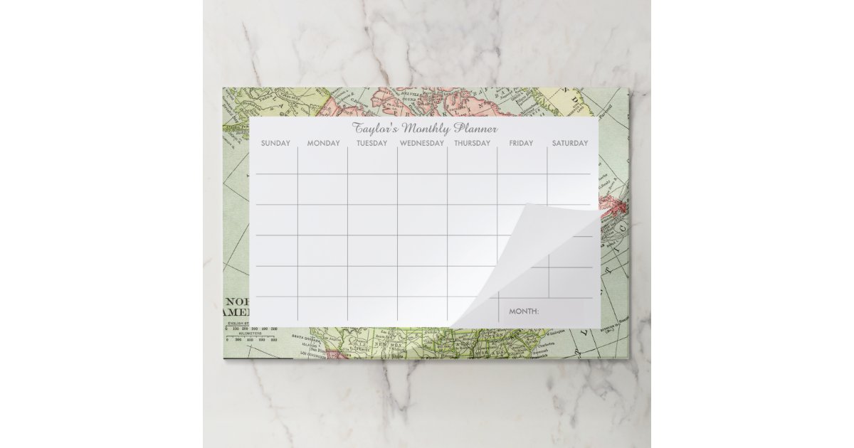 Vintage Map Personalized Desk Pad Monthly Calendar Zazzle Com