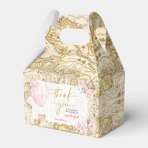 Vintage Map Pink Air Balloon Onederful Birthday Favor Boxes