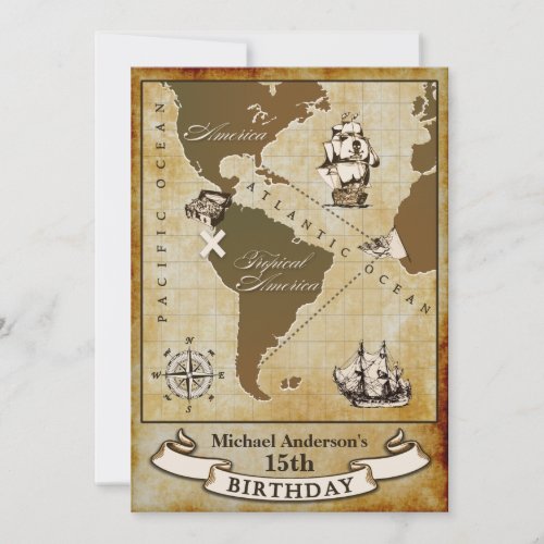 Vintage Map Pirate Birthday Party Invitations