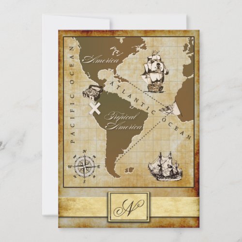 Vintage Map Pirate Birthday Party Invitations