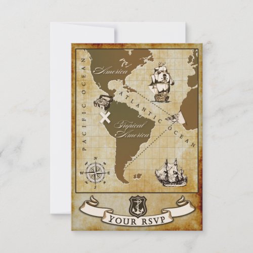 Vintage Map Pirate Birthday Party RSVP Cards