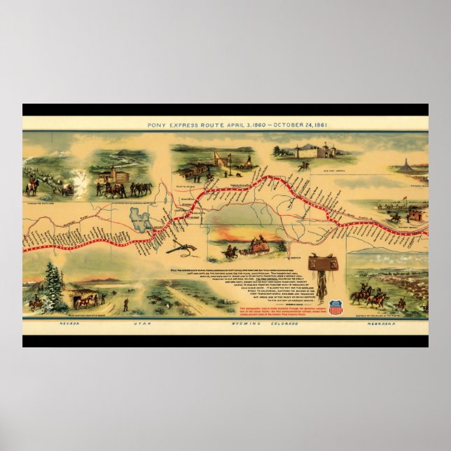 Vintage Map Pony Express Poster (Front)