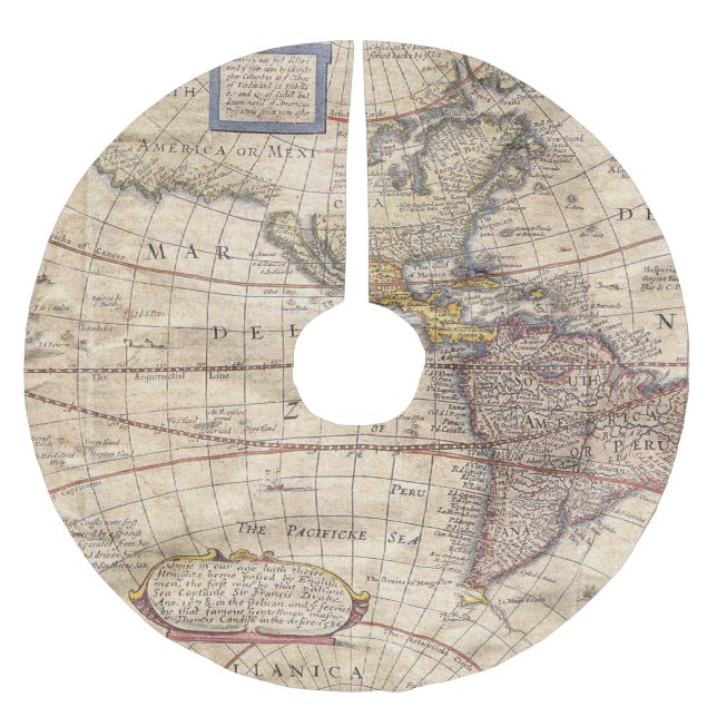 Vintage Map Print Brushed Polyester Tree Skirt (Front)