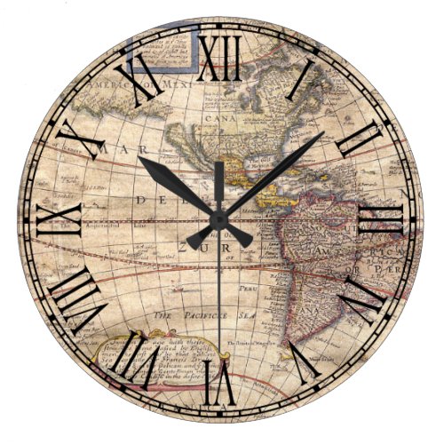 Vintage Map Print Large Clock