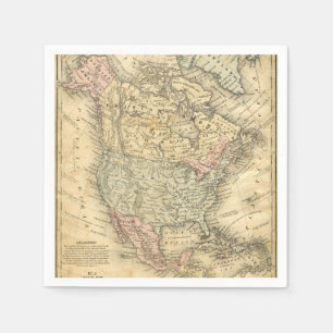Vintage Map Print of North America Napkins
