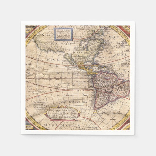 Vintage Map Print Paper Napkins (Front)