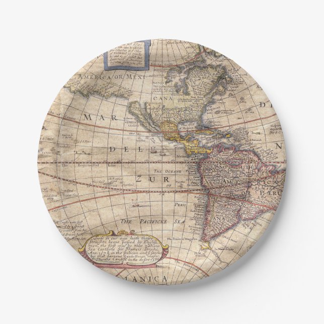 Vintage Map Print Paper Plates (Front)