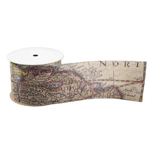 Vintage Map Print Satin Ribbon