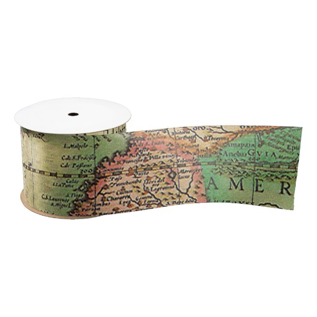 Vintage Map Print Satin Ribbon (Spool)