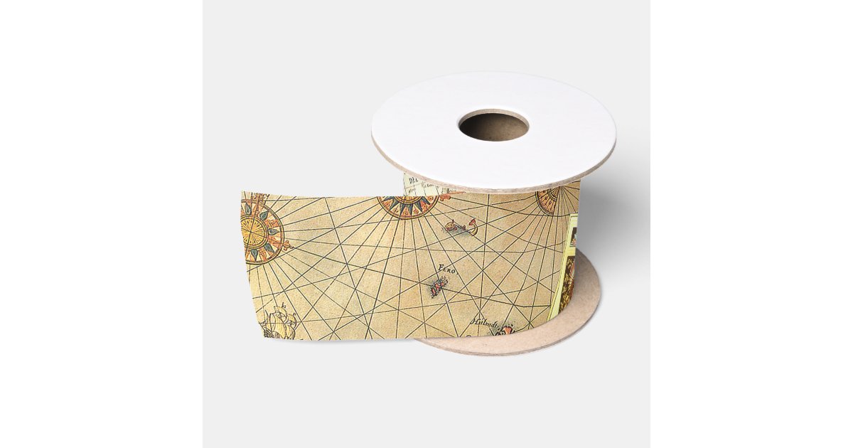 Vintage Map Print Satin Ribbon | Zazzle