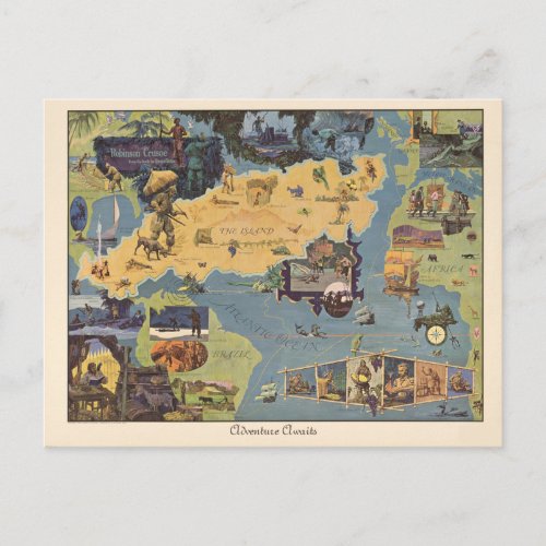 Vintage Map Robinson Crusoe Adventure Awaits Postcard