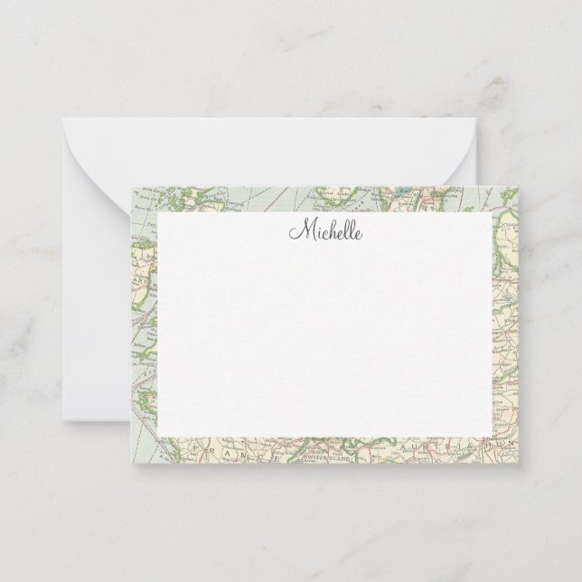 Vintage Map Script Personalized Note Card (Front)