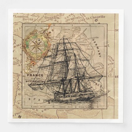 Vintage Map Ship Decoupage