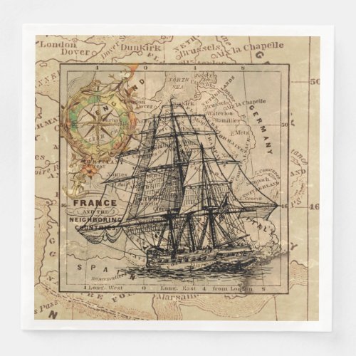 Vintage Map Ship Decoupage Paper Dinner Napkins