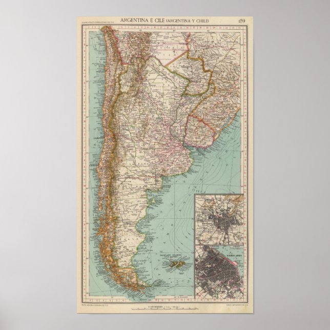 Vintage Map South America Argentina Poster (Front)