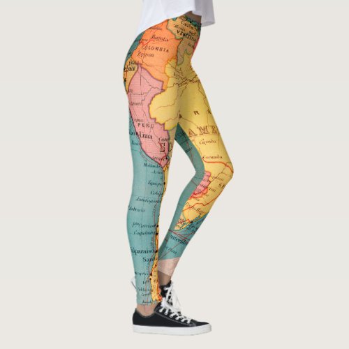 Vintage Map South America Brazil Argentina  Leggings