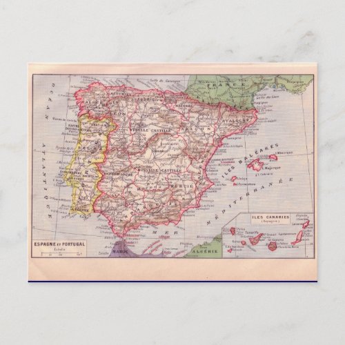 Vintage map Spain  circa 1920 Postcard
