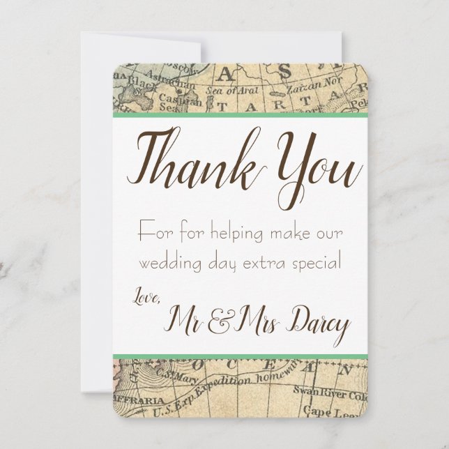 Vintage Map Thank You Card (Front)