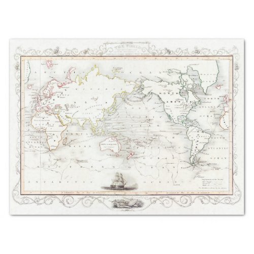 Vintage Map The Voyages Of Captain James Cook Tissue Paper