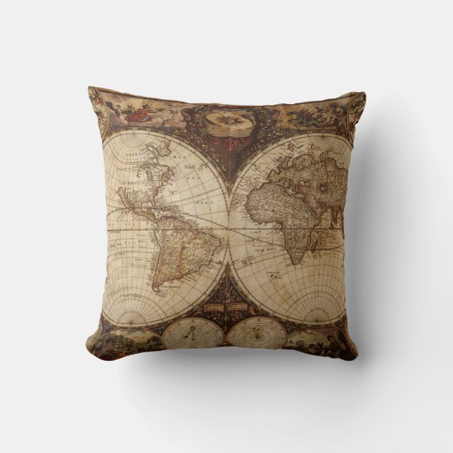 Vintage Map Throw Pillow (Front)