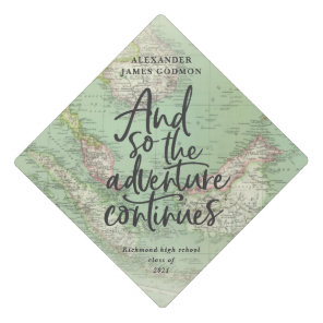Vintage map travel adventure continues unique graduation cap topper