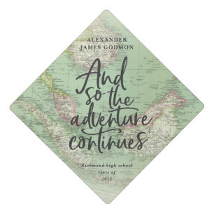Vintage map travel adventure continues unique graduation cap topper
