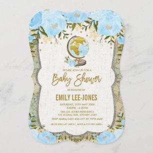 Vintage Map Travel Baby Boy Shower Invitation
