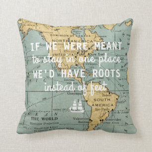 Vintage Map Travel Quotes Throw Pillow