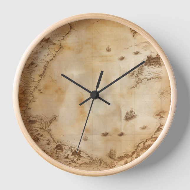 Vintage Map Wall Clock (Front)