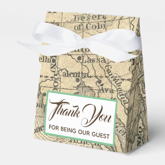 Vintage Map Wedding Favor Box (Front Side)