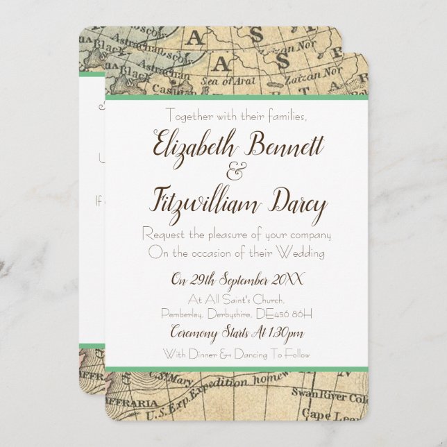 Vintage Map Wedding Invitation (Front/Back)
