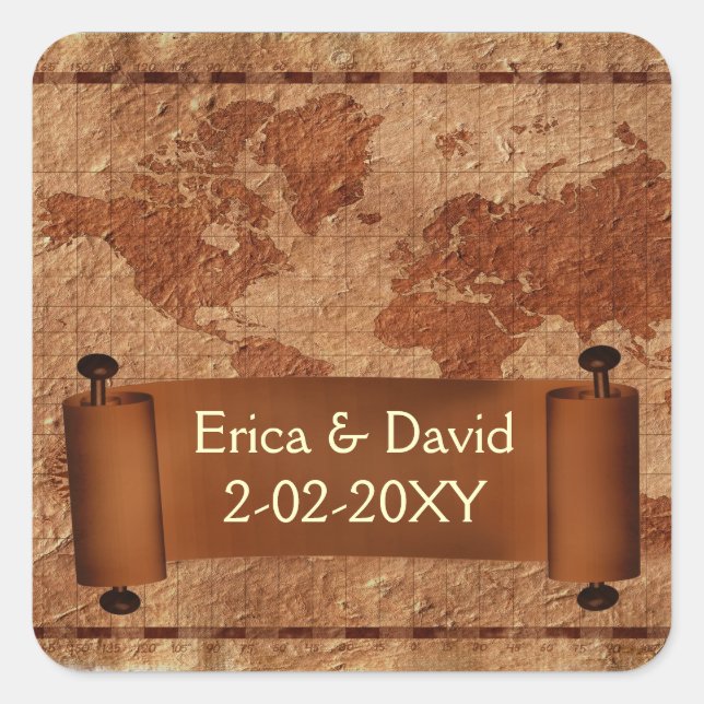 vintage map wedding label (Front)